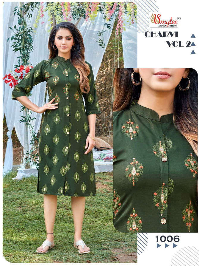 Smylee Charvi 2 Regukar Wear Rayon Heavy Lurex Designer Kurti Collection